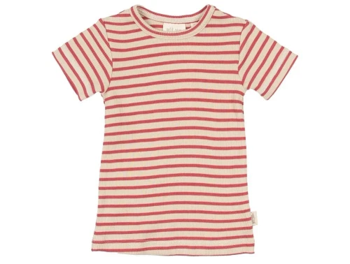 Petit Piao t-shirt lys berry/mørk råhvid stribet